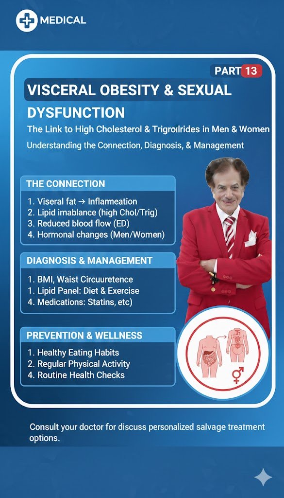 السمنة الحشوية وعلاقتها بالضعف الجنسي بسبب إرتفاع الكوليسترول والدهون الثلاثية لدى الذكور والإناث